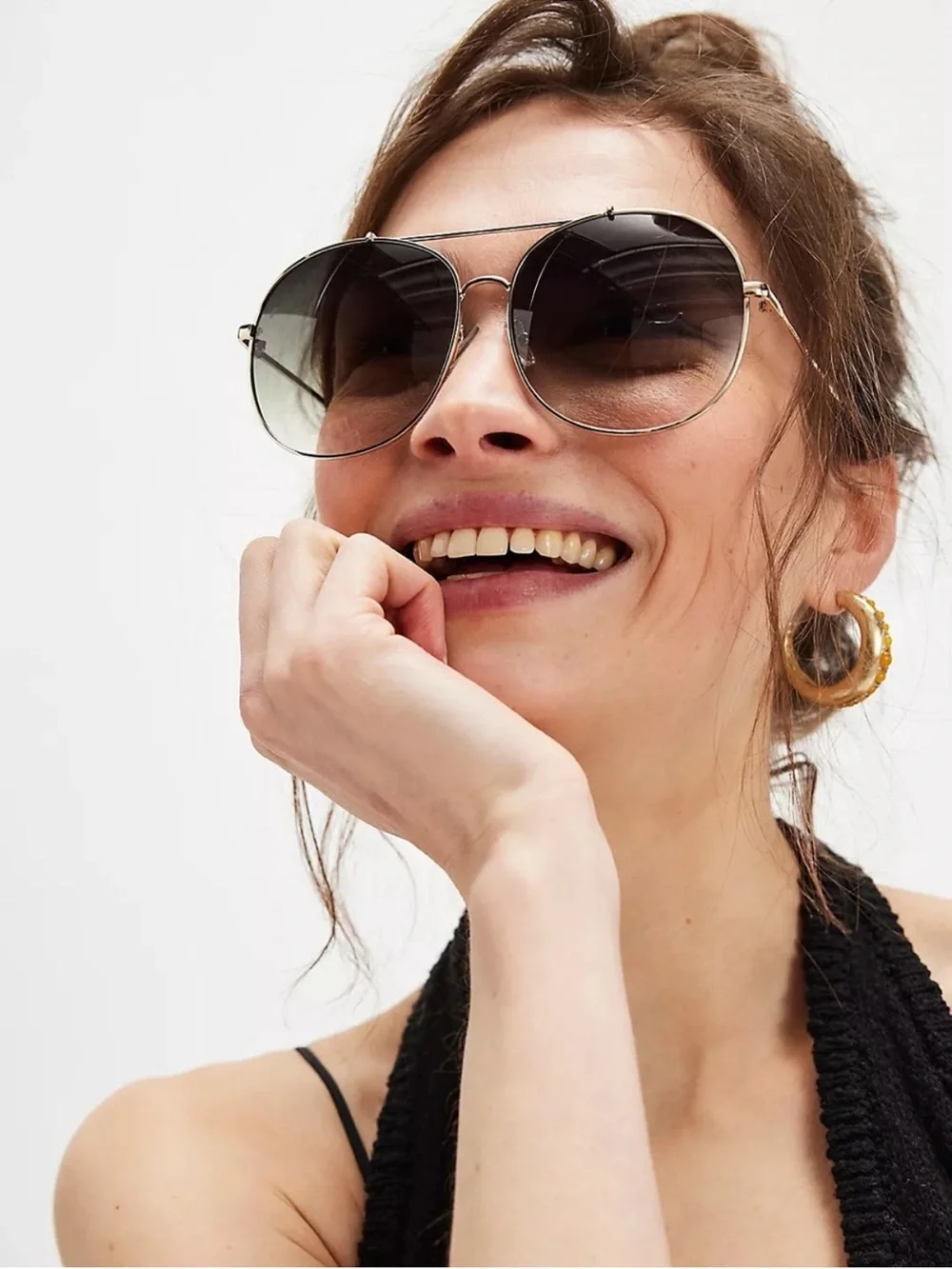 Free People Oversized Aviators Sunglasses in Gold and Black NWOT 🌷